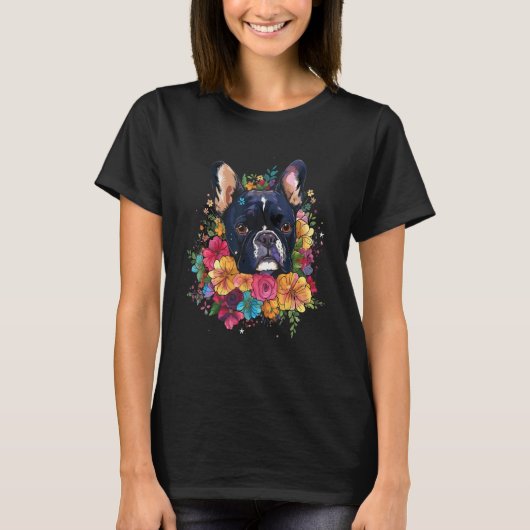 French Bulldog Flower Bouquet Tシャツ (正面)