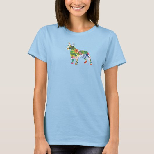 French Bulldog Flowers Silhouette  Tシャツ (正面)