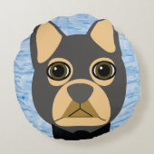 French Bulldog, Frenchie Brown and Grey ラウンドクッション (裏面)