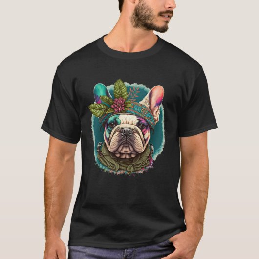 French Bulldog Frenchie Hippie Mandala sunflower Tシャツ (正面)