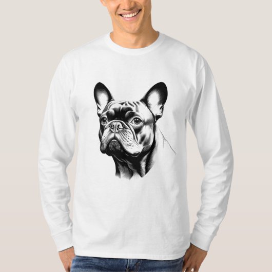 French Bulldog Frenchie Pencil Sketch Art Tシャツ (正面)