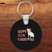 French Bulldog Funny Santa Hat Happy Elfin Christm キーホルダー (正面)