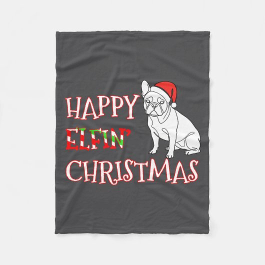 French Bulldog Funny Santa Hat Happy Elfin Christm フリースブランケット (正面)