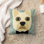 French Bulldog, Green Herringbone クッション (ブランケット)