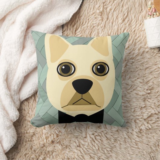 French Bulldog, Green Herringbone クッション (ブランケット)