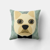 French Bulldog, Green Herringbone クッション (裏面)