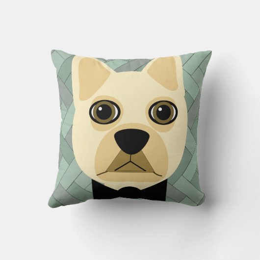 French Bulldog, Green Herringbone クッション (裏面)