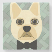 French Bulldog, Green Herringbone ストーンコースター (正面)