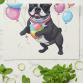 French Bulldog Happy Day Französische Bulldogge  キッチンタオル (折り畳み)