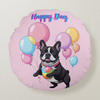 French Bulldog Happy Day Französische Bulldogge ラウンドクッション
