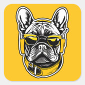French Bulldog Headphones スクエアシール (正面)