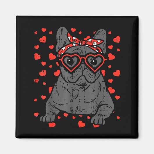 French Bulldog Heart Gles Valentine Day Frenchie D マグネット (正面)
