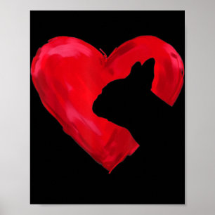 French Bulldog Heart Silhouette Valentines Day Dog ポスター