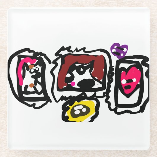 French bulldog hearts   ガラスコースター (正面)