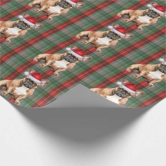 French Bulldog Holiday Red Green Plaid Christmas ラッピングペーパー (角)