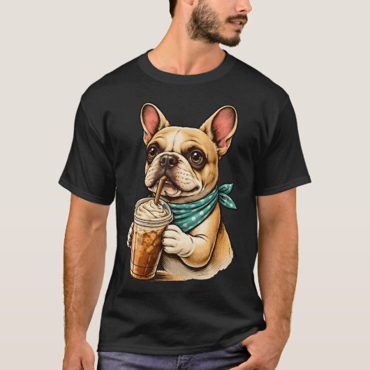 French Bulldog Iced Coffee Fancy Pup Tシャツ (正面)