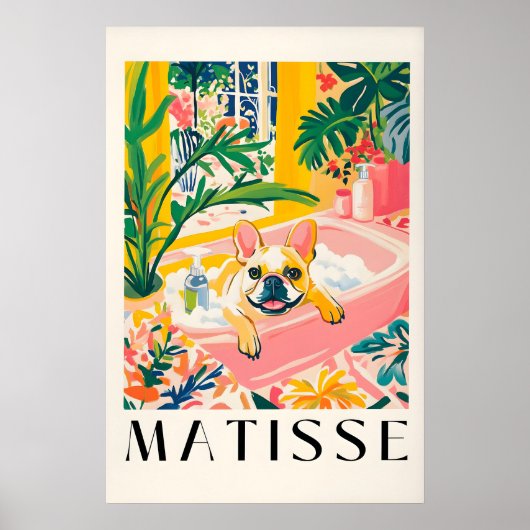 French Bulldog in Bathtub Art Print Matisse Style ポスター (正面)