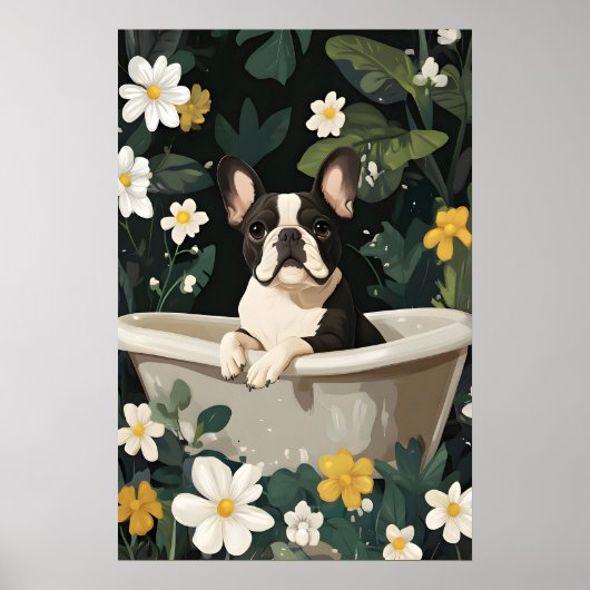 French Bulldog In Bathtub Poster, Funny Dog ポスター (正面)