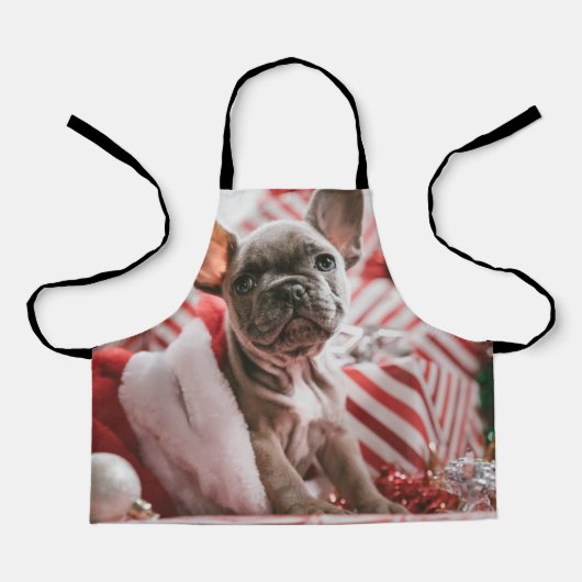 French Bulldog in Christmas Hat エプロン (正面)