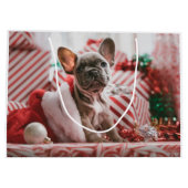 French Bulldog in Christmas Hat ラージペーパーバッグ (裏面)