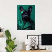 French Bulldog in Green Leather Jacket Art ポスター (ホームオフィス)