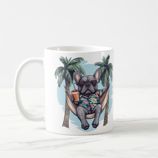 French Bulldog In Hawaiian Top コーヒーマグカップ (左)