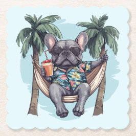 French Bulldog In Hawaiian Top ペーパーコースター