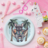 French Bulldog In Hawaiian Top ペーパープレート (パーティー)
