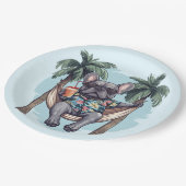 French Bulldog In Hawaiian Top ペーパープレート (アングル)