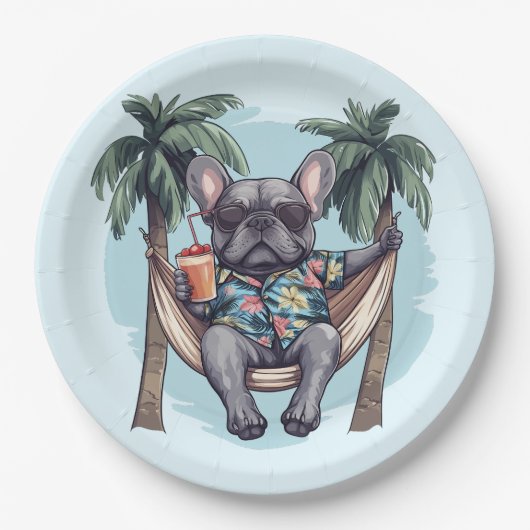 French Bulldog In Hawaiian Top ペーパープレート (正面)