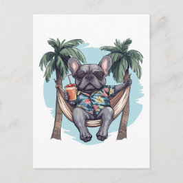 French Bulldog In Hawaiian Top ポストカード