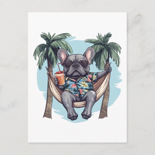 French Bulldog In Hawaiian Top ポストカード (正面)