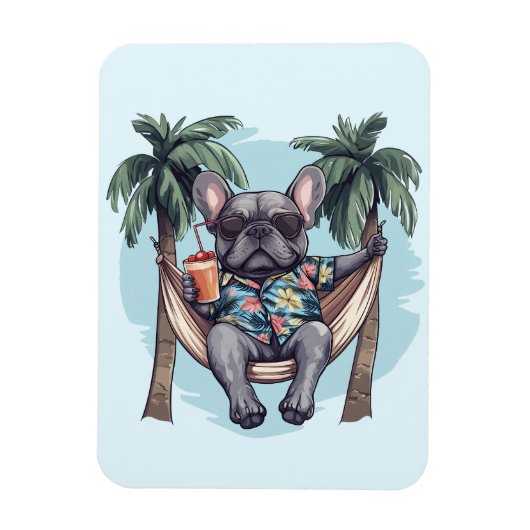 French Bulldog In Hawaiian Top マグネット (縦)