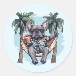 French Bulldog In Hawaiian Top ラウンドシール