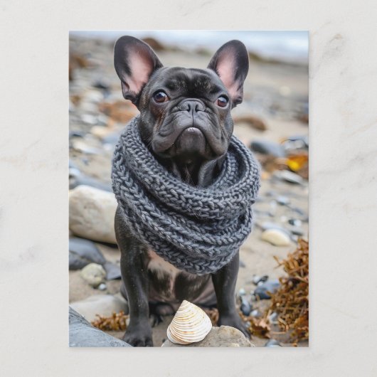 French Bulldog in Knitted Dog Attire シーズンポストカード (正面)
