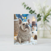 French Bulldog in Knitted Dog Attire シーズンポストカード (スタンド正面)