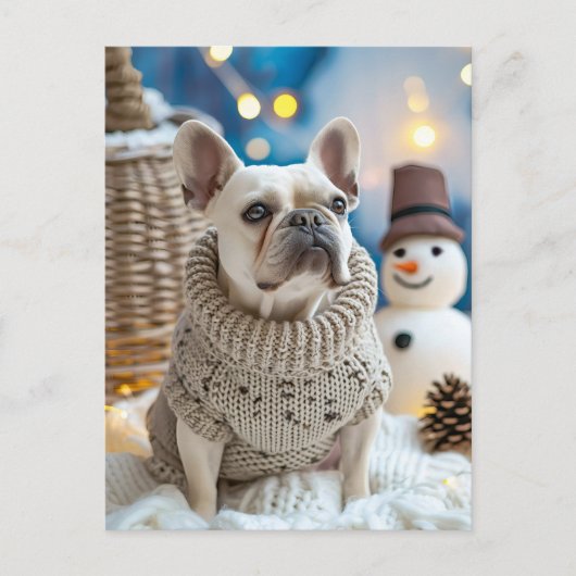 French Bulldog in Knitted Dog Attire シーズンポストカード (正面)