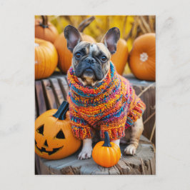 French Bulldog in Knitted Dog Attire シーズンポストカード