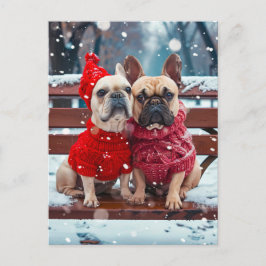 French Bulldog in Knitted Dog Attire シーズンポストカード