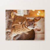 French Bulldog in Knitted Dog Attire ジグソーパズル (横)