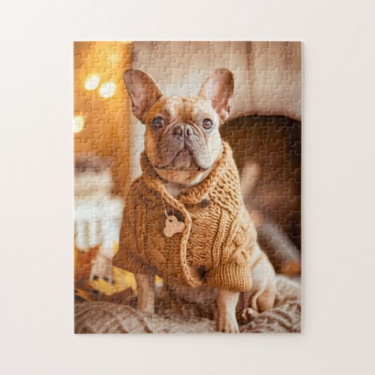 French Bulldog in Knitted Dog Attire ジグソーパズル (縦)