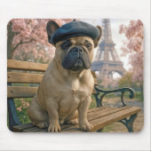 French Bulldog In Paris Park Bench マウスパッド (正面)