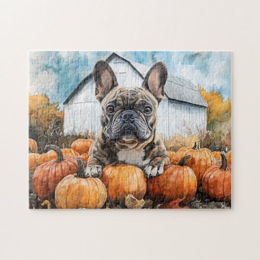 French Bulldog in Pumpkin Patch ジグソーパズル (横)