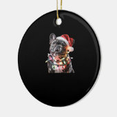 French Bulldog in Santa Hat Wrapped in Christmas L セラミックオーナメント (左)