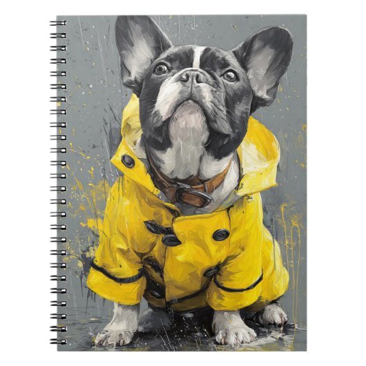 French Bulldog in Yellow Raincoat Notebook ノートブック (正面)