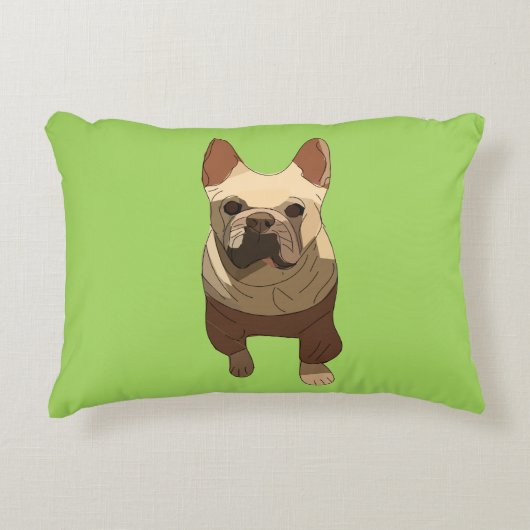 French Bulldog, Lime Green アクセントクッション (正面)