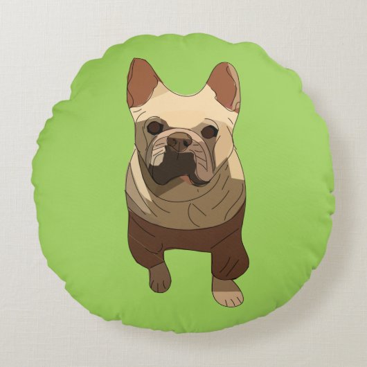French Bulldog, Lime Green ラウンドクッション (正面)