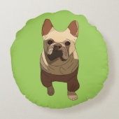French Bulldog, Lime Green ラウンドクッション (裏面)