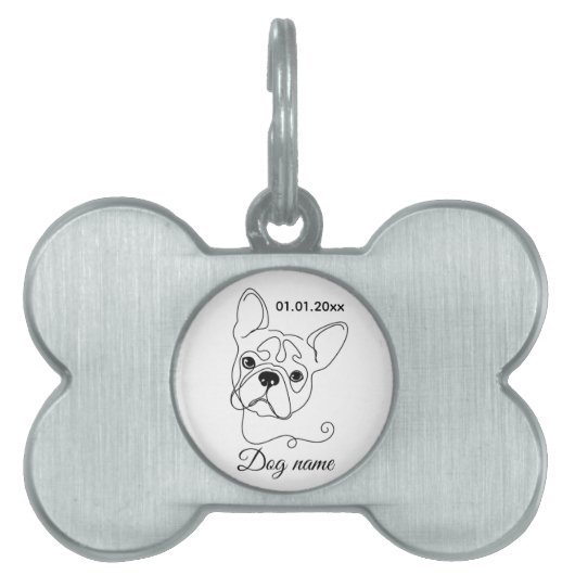 French Bulldog Line Art Personalized Tag ペットネームタグ (正面)