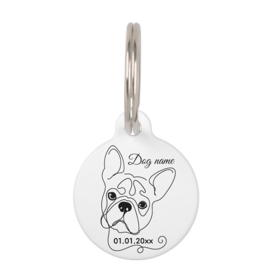 French Bulldog Line Art Personalized Tag ペット ネームタグ (正面)